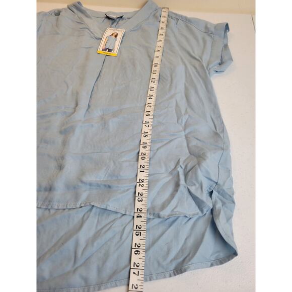 NWT Nine West Blue V-Neck Short Sleeve Woven Popover Top Women's Size Medium - Picture 5 of 10